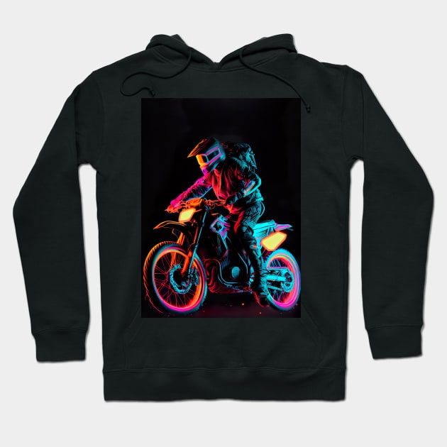 Dirt bike rider - purple and orange neon Hoodie by KoolArtDistrict